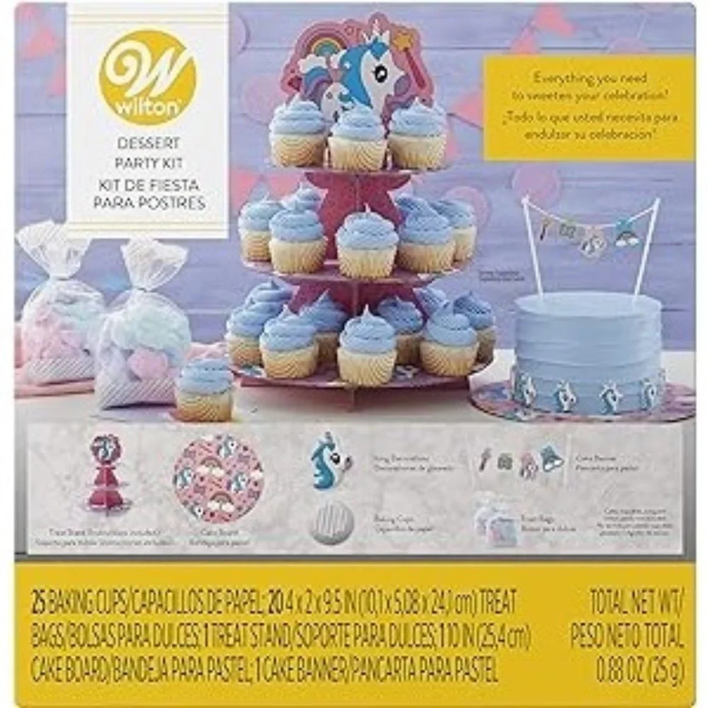Wilton Unicorn Party Dessert KIT - Treat Stand, Cake Board,Treat Bags, Baking Cu